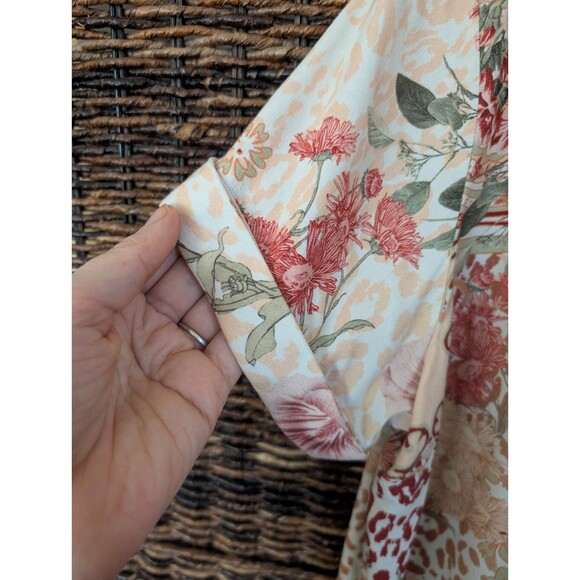 Soft Surroundings Floral Leopard Print Modal Pleated Front Tee Shirt Women's PM - Picture 6 of 8